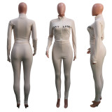 Letters Embroidered Zipper Sports Two Piece Pants Set SH-3864