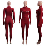 Letters Embroidered Zipper Sports Two Piece Pants Set SH-3864