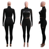 Letters Embroidered Zipper Sports Two Piece Pants Set SH-3864