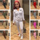 Letter Print  Solid Zipper Hoodies Pant Two Piece Set FSL-117-2