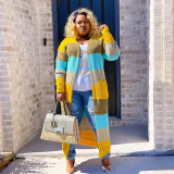 Plus Size Knits Color Blocking Long Sleeve Sweater Cardigan NY-086