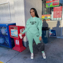 Fashion Letter Print Hooded Sweatshirt And Pant Sport Two Piece Pant YIM-287