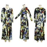 Fashion Print Long Sleeve Maxi Dress XHSY-19482