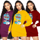 Casual Fleece Printed Hooded Sweatshirt Dress XHSY-19481