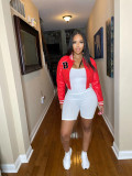 Letter B Short PU Leather Baseball Coat WAF-499236