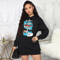 Casual Fleece Printed Hooded Sweatshirt Dress XHSY-19481