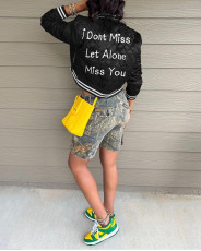 Letter Embroidery Long Sleeve Baseball Jacket MEM-88464