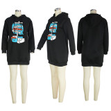Casual Fleece Printed Hooded Sweatshirt Dress XHSY-19481