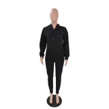 Fashion Solid Long Sleeve Casual Sports Two Piece Pant Set QXTF-8129