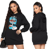 Casual Fleece Printed Hooded Sweatshirt Dress XHSY-19481