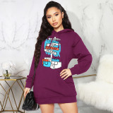 Casual Fleece Printed Hooded Sweatshirt Dress XHSY-19481