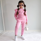Kids Solid Color Sport Sweatshirt Two Piece Pant Set GMYF-Y6206