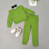 Kids Solid Color Sport Sweatshirt Two Piece Pant Set GMYF-Y6206