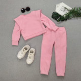 Kids Solid Color Sport Sweatshirt Two Piece Pant Set GMYF-Y6206