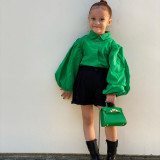 Kids Girls Lantern Sleeve Shirt And Short Two Piece Set GMYF-Y6155