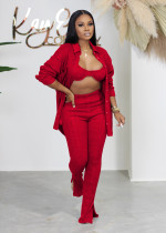 Fashion Solid Color Long Sleeve Knits Shirt 3 Piece Set AIL-231