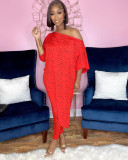 Plus Size Fashion Slash Shoulder Loose Two Piece Pants Set QXTF-8899