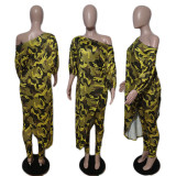 Plus Size Fashion Slash Shoulder Loose Two Piece Pants Set QXTF-8899