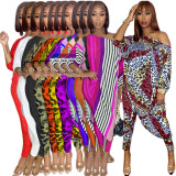 Plus Size Fashion Slash Shoulder Loose Two Piece Pants Set QXTF-8899