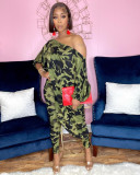 Plus Size Fashion Slash Shoulder Loose Two Piece Pants Set QXTF-8899