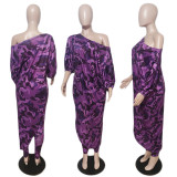 Plus Size Fashion Slash Shoulder Loose Two Piece Pants Set QXTF-8899