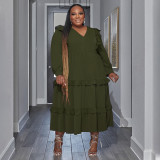 Plus Size Ruffles Patchwork Big Swing Maxi Dress NNWF-7762