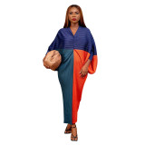 Fashion Print Bat Sleeve Maxi Dress YF-10263