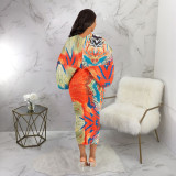 Fashion Print Bat Sleeve Maxi Dress YF-10263