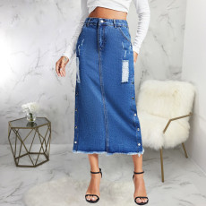 Plus Size Fashion Denim Studded Denim Long Skirt HSF-2641