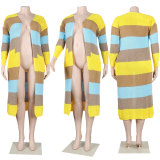 Plus Size Knits Color Blocking Long Sleeve Sweater Cardigan NY-086