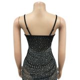Sexy Mesh Hot Drilling Sleeveless Maxi Dress BY-6075