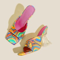 Fashion Square Head High Heel Colorful Slippers TWZX-8806