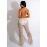 Sexy Sequin Mesh Backless Tassel Jumpsuit BY-6086