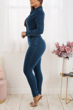 Plus Size Fashion Long Sleeve Slim Denim Jumpsuit LX-3538
