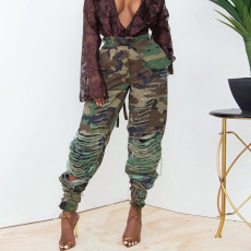Fashion Camouflage Print Hole Casual Pants LSL-6504