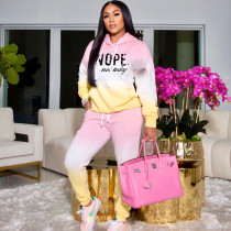 Letter Print Gradient Hooded Sweatshirt Two Piece Pant Set XHSY-19525