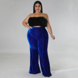 Plus Size Solid Color Velvet High Waist Flare Pant NNWF-7775