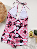 Sexy Print Hollow Round Ring One Piece Swimsuit CSYZ-B93