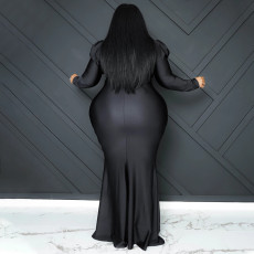 Plus Size Fashion Solid Color Long Sleeve Evening Dress NNWF-7772