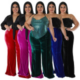 Plus Size Solid Color Velvet High Waist Flare Pant NNWF-7775