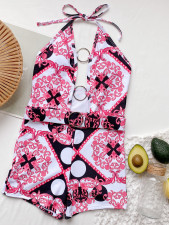 Sexy Print Hollow Round Ring One Piece Swimsuit CSYZ-B93