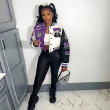 Fashion Print Rib Patchwork Baseball Jacket NYF-8123