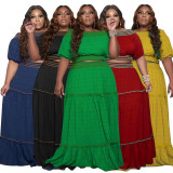 Plus Size Solid Short Tops And Maxi Skirt 2 Piece Set NNWF-3049