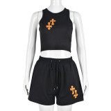 Fashion Embroidery Tank Top And Short Two Piece Set  GBTF-8985