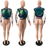 Fashion Print Patchwork Long Sleeve Bassball Jacket YNSF-1877