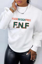 Plus Size Letter Print Long Sleeve Loose Sweatshirt GQF-8022