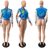 Fashion Print Patchwork Long Sleeve Bassball Jacket YNSF-1877