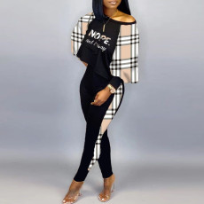 Plus Size Letter Print Color Blocking Two Pants Piece Set NY-2652