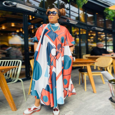 Plus Size Print Loose Half Sleeve Maxi Dress NY-10369