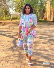 Fashion Print V-neck Coat+Pants Two-piece Set GYSF-6543